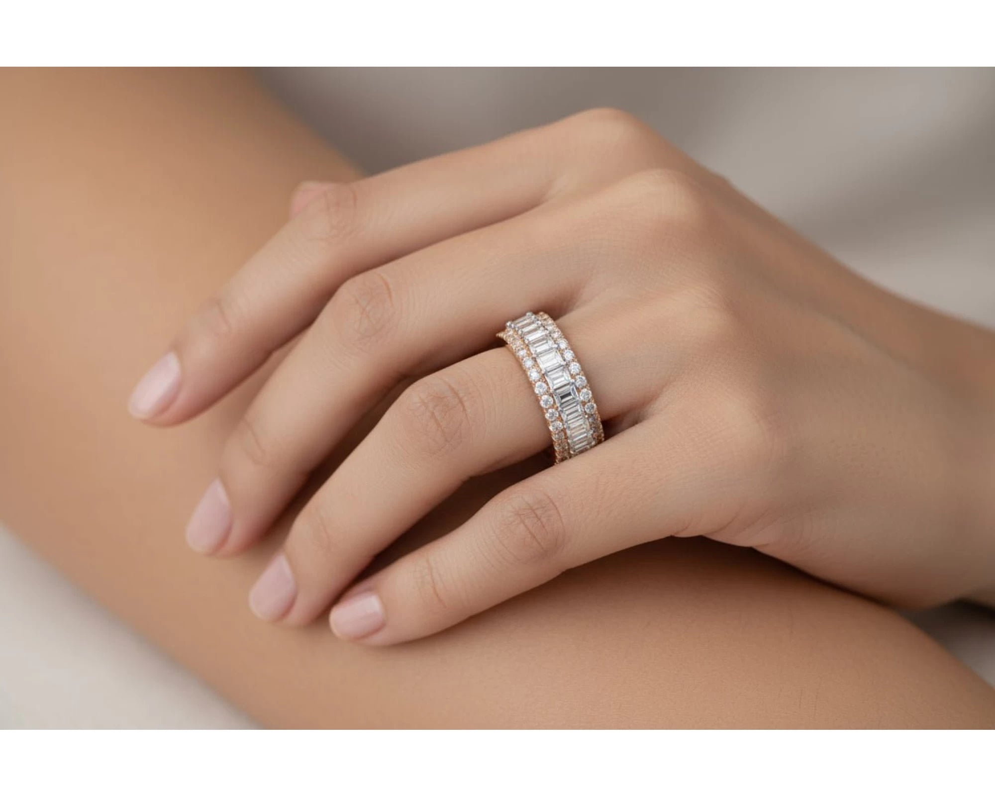 14k Gold Eternity Ring with Emerald Cut Diamonds 3.0ct – front view