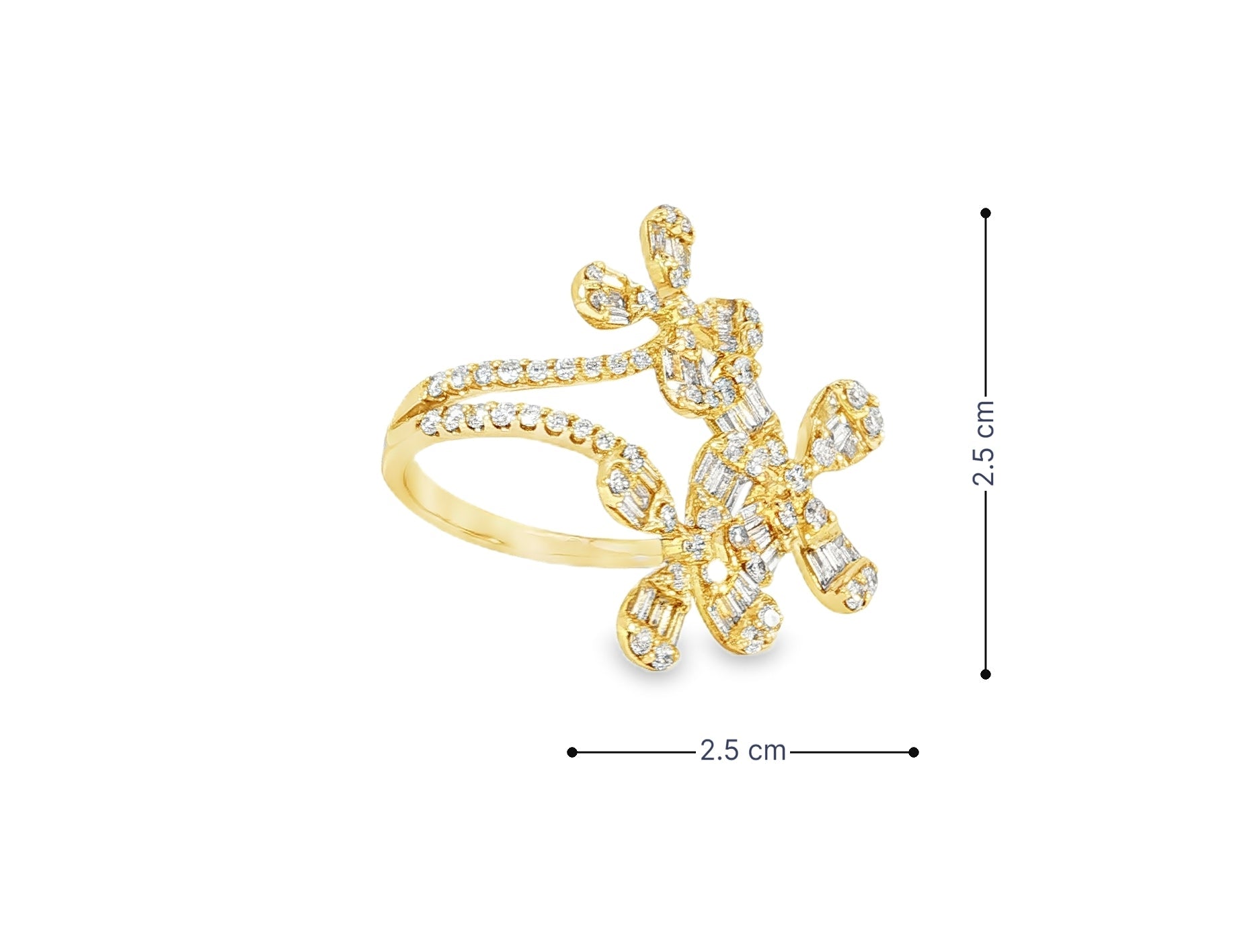 14k Gold Floral Diamond Ring with Baguette and Round Brilliant Cuts 1.35ct - AVI THE JEWELER