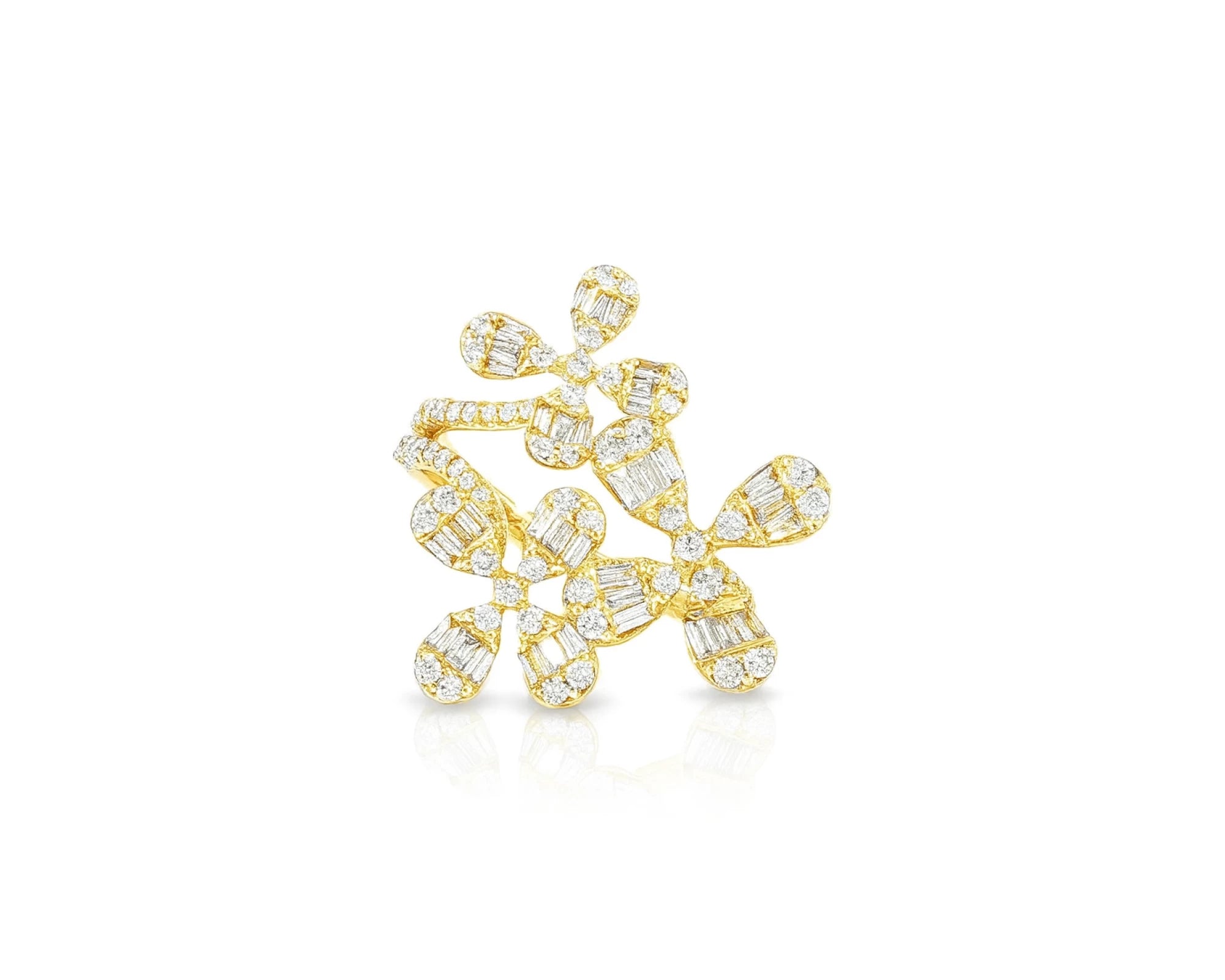 14k Gold Floral Diamond Ring with Baguette and Round Brilliant Cuts 1.35ct – lifestyle 418