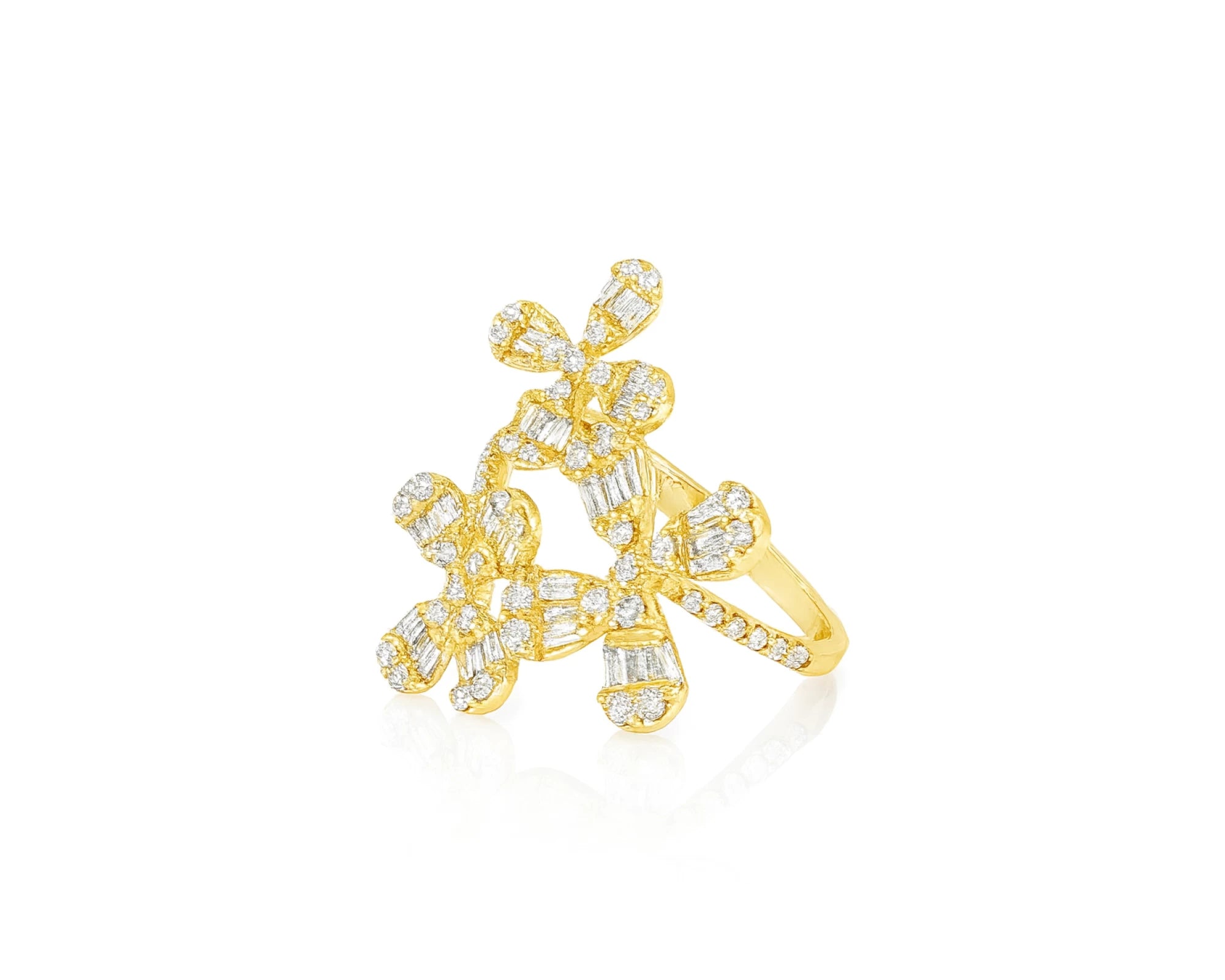 14k Gold Floral Diamond Ring with Baguette and Round Brilliant Cuts 1.35ct – lifestyle 419
