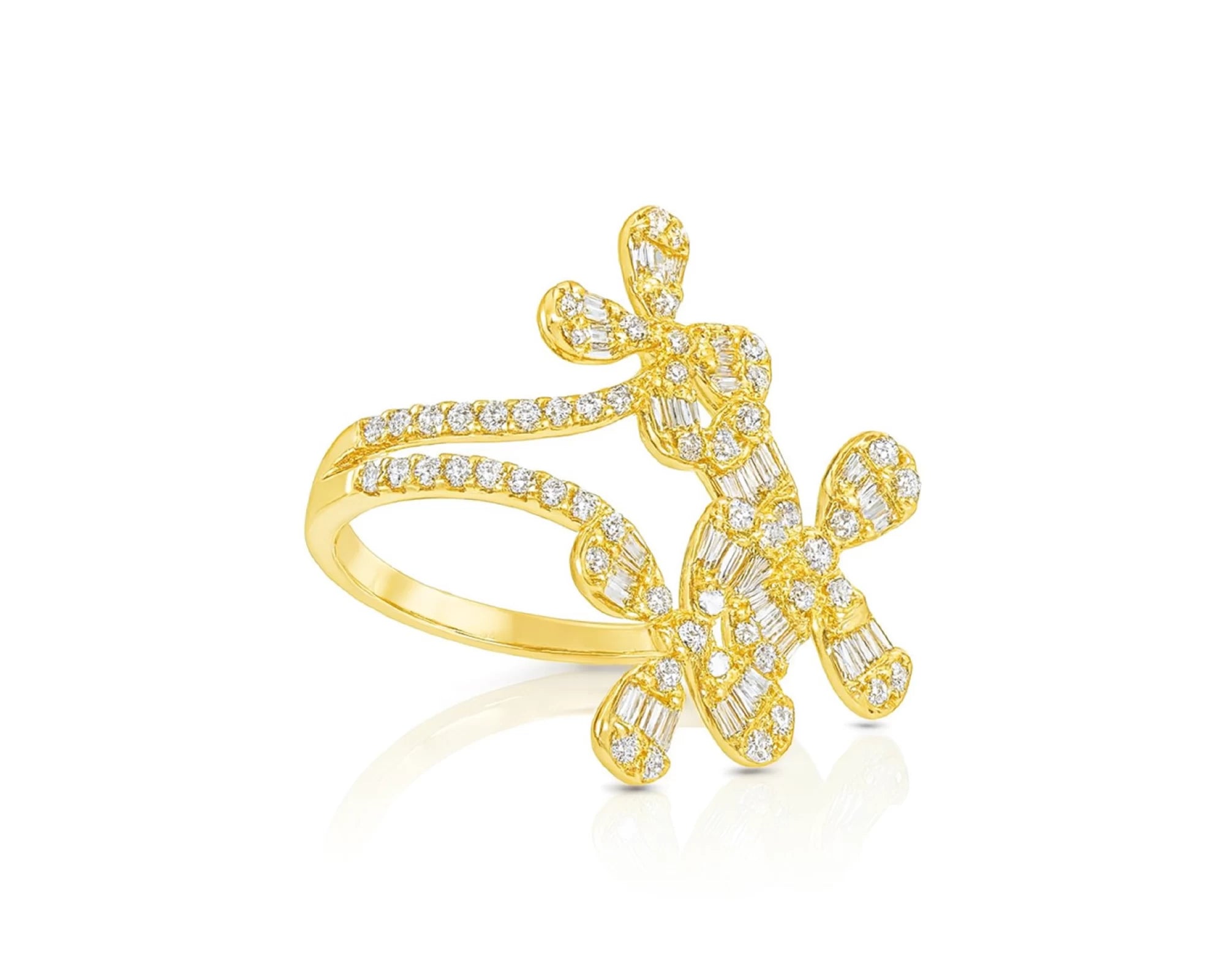 14k Gold Floral Diamond Ring with Baguette and Round Brilliant Cuts 1.35ct – lifestyle 420