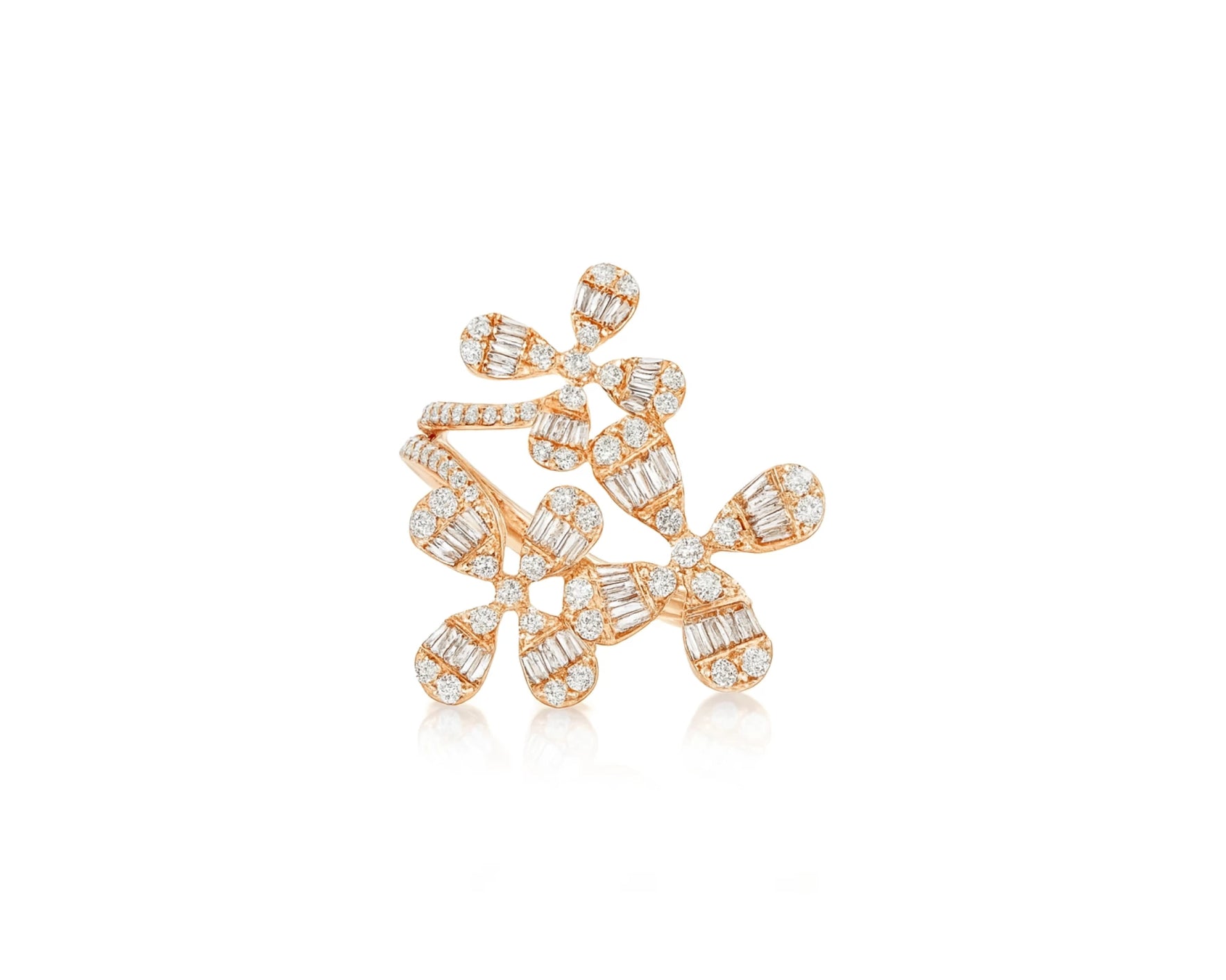 14k Gold Floral Diamond Ring with Baguette and Round Brilliant Cuts 1.35ct – lifestyle 421