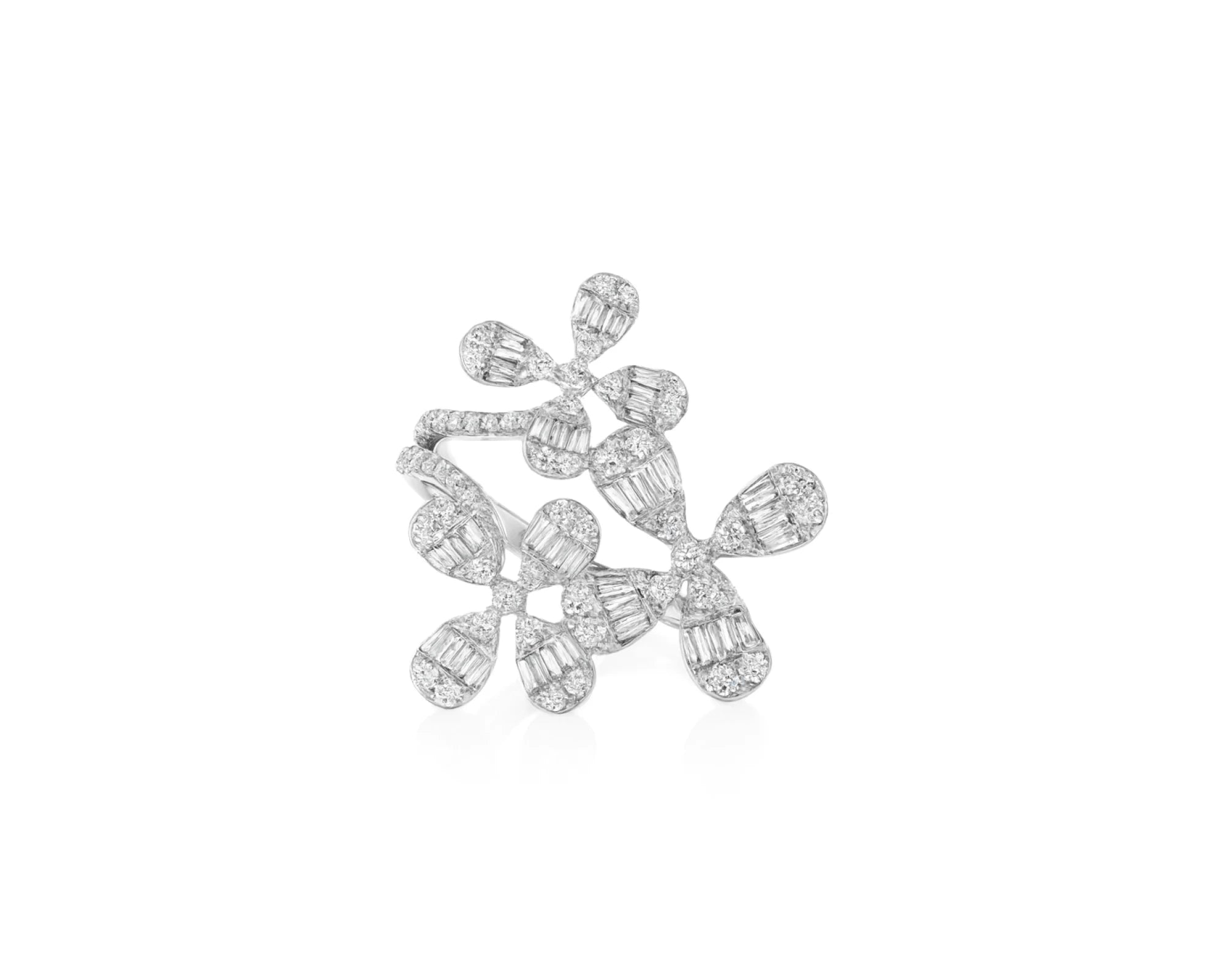 14k Gold Floral Diamond Ring with Baguette and Round Brilliant Cuts 1.35ct – lifestyle 422
