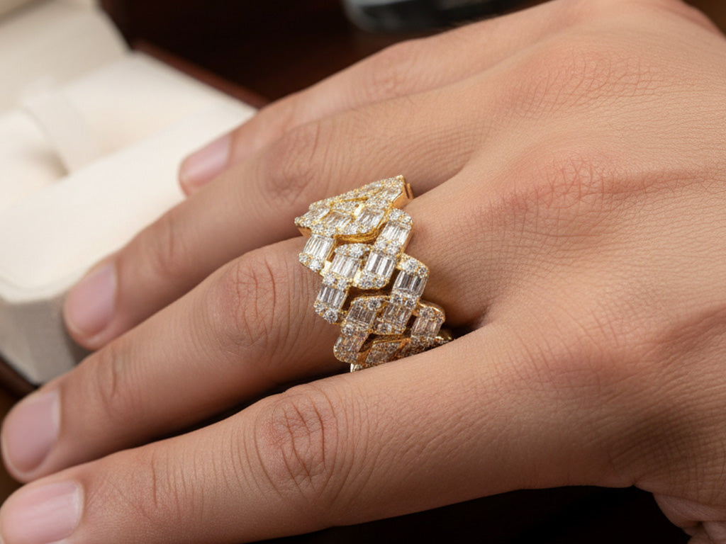 14k Gold Full Eternity Cuban Link with Baguette and Round Diamonds 3.75ct