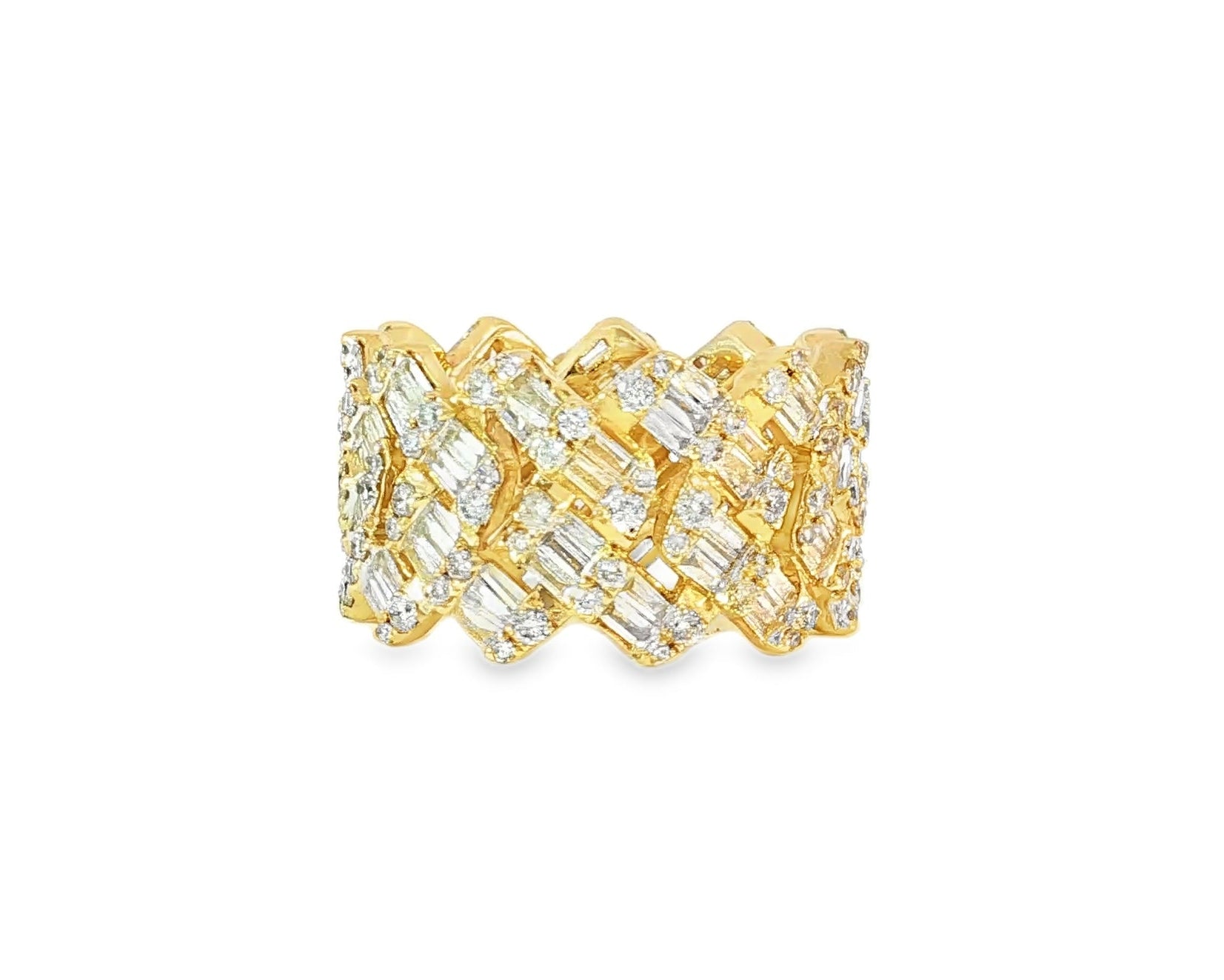 14k Gold Full Eternity Cuban Link with Baguette and Round Diamonds 3.75ct - AVI THE JEWELER