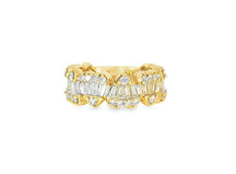 14k Gold Heart-Motif Band with Baguette & Round Diamonds 2.25ct