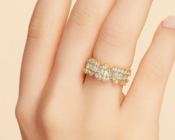 14k Gold Heart - Motif Band with Baguette & Round Diamonds 2.25ct - AVI THE JEWELER