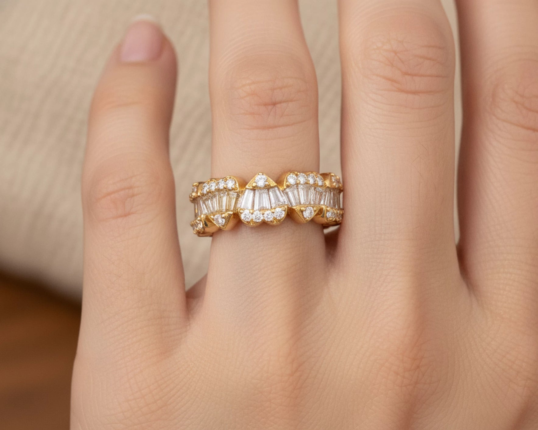 14k Gold Heart-Motif Band with Baguette & Round Diamonds 2.25ct – lifestyle 1436