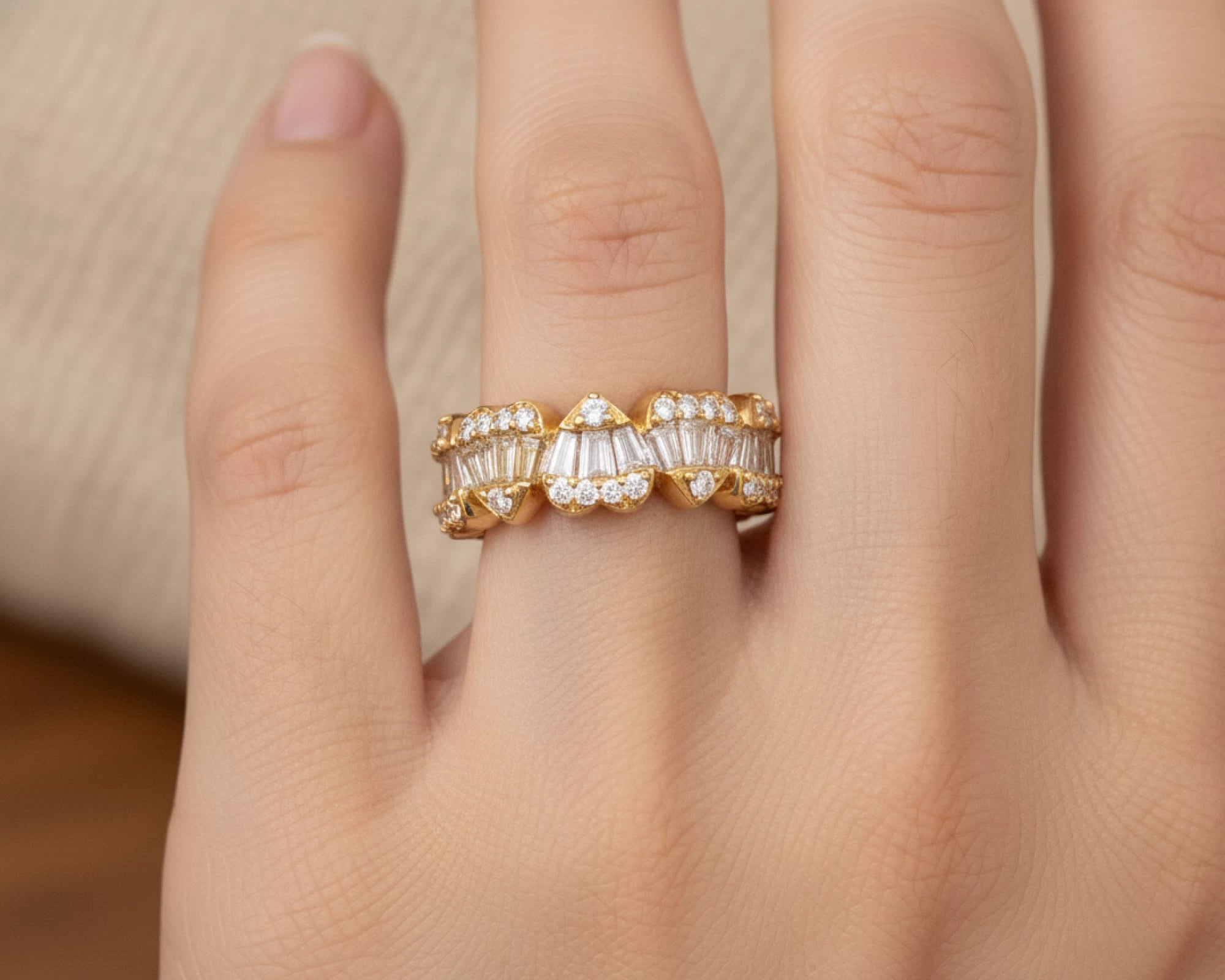 14k Gold Heart-Motif Band with Baguette & Round Diamonds 2.25ct – lifestyle 1436