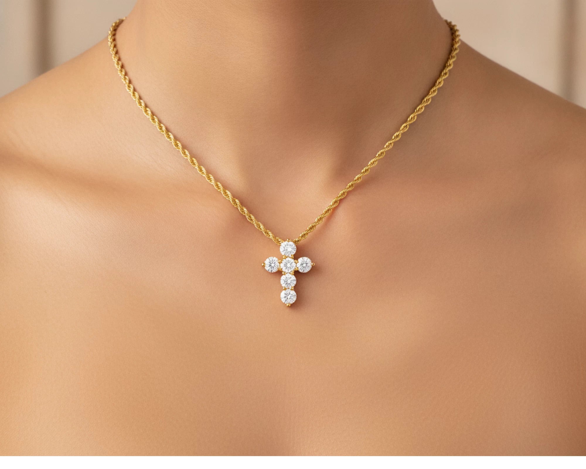 14K Gold Lab Diamond Cross Pendant Twisted Chain 3.02 CT – lifestyle 4826