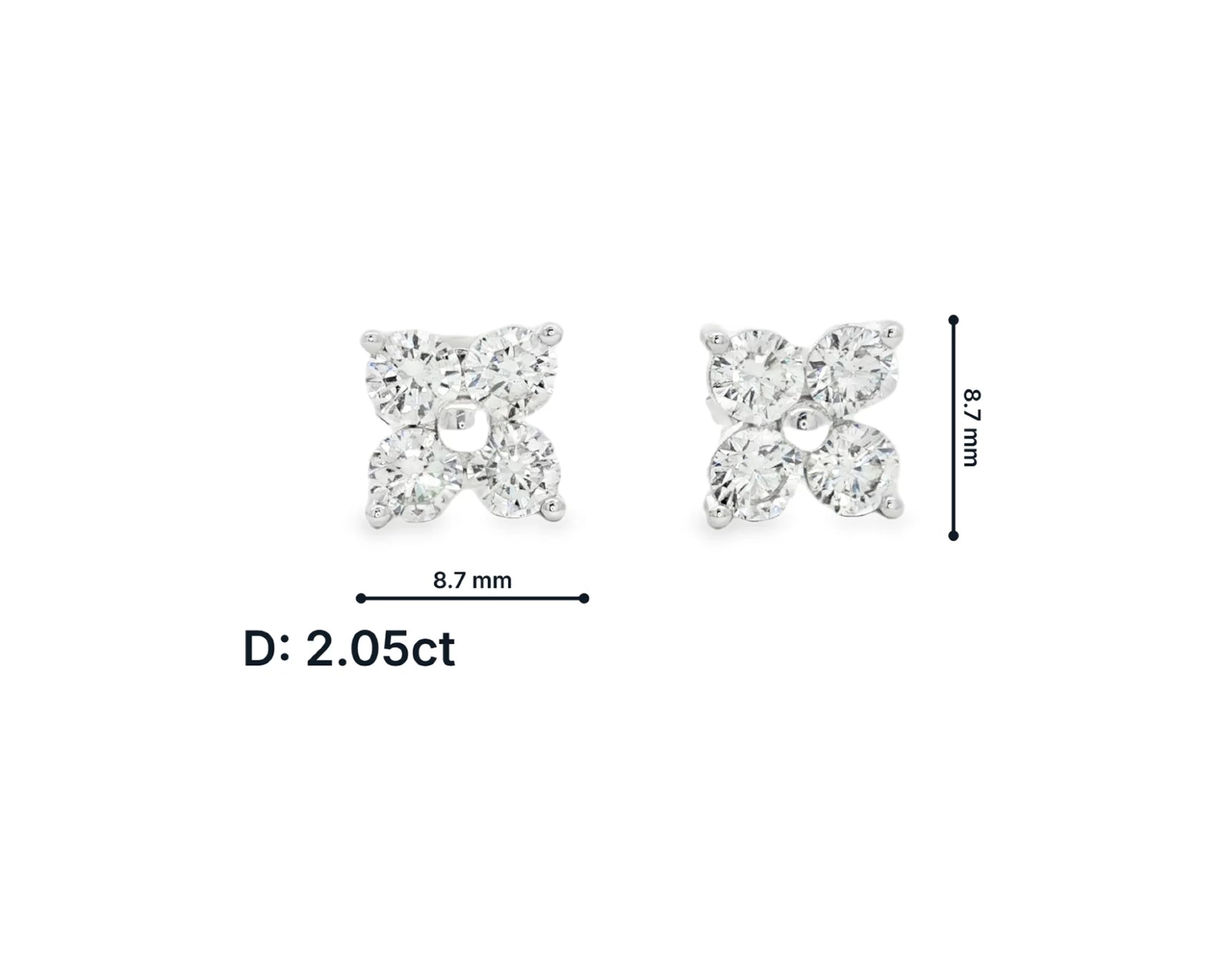14K Gold Lab Diamond Floral Cluster Earrings 2.05 CT – front view