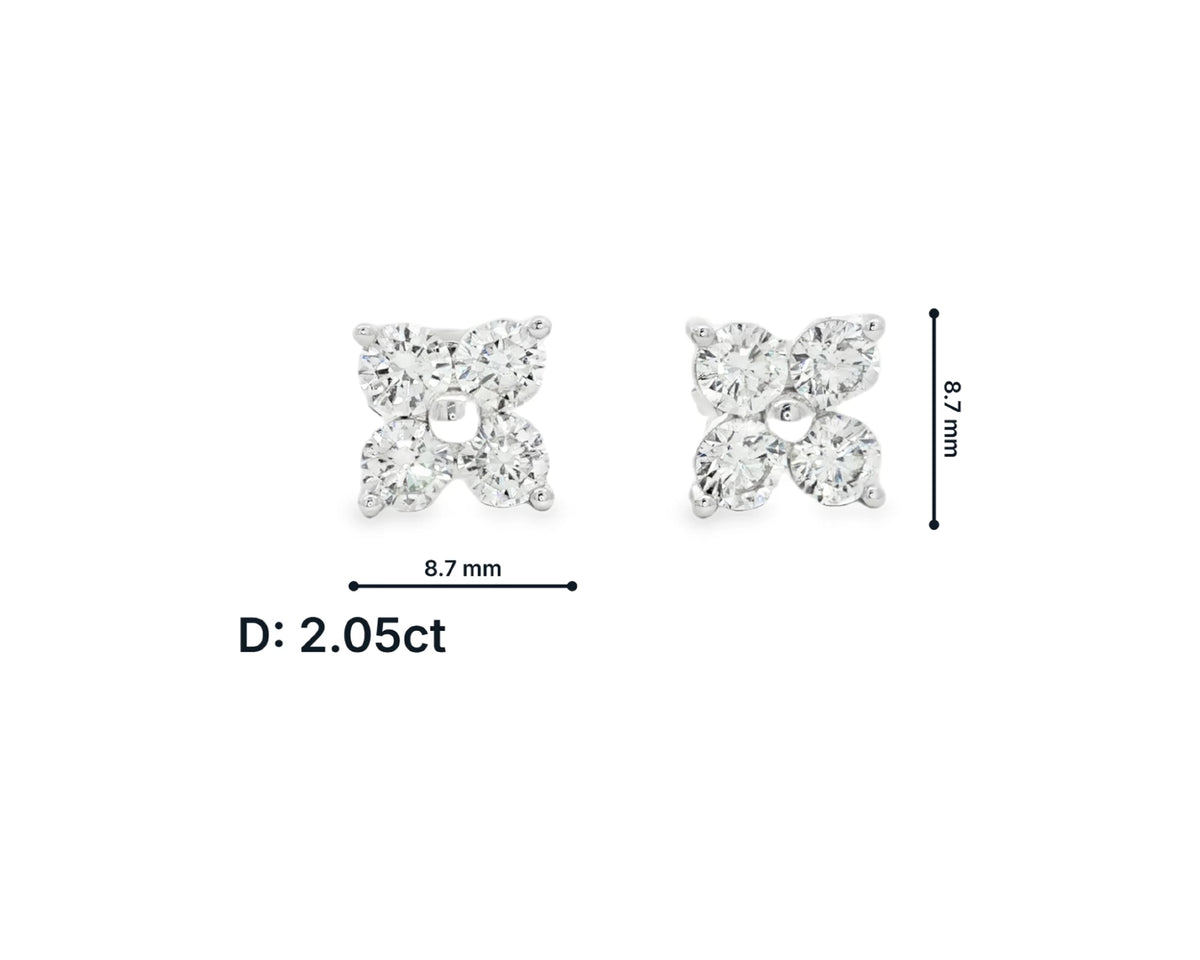 14K Gold Lab Diamond Floral Cluster Earrings 2.05 CT – front view