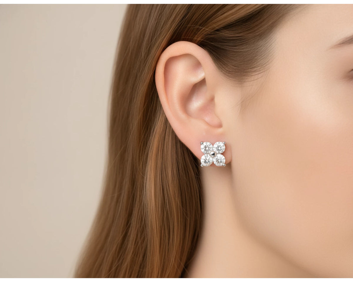 14K Gold Lab Diamond Floral Cluster Earrings 2.05 CT – lifestyle 4983
