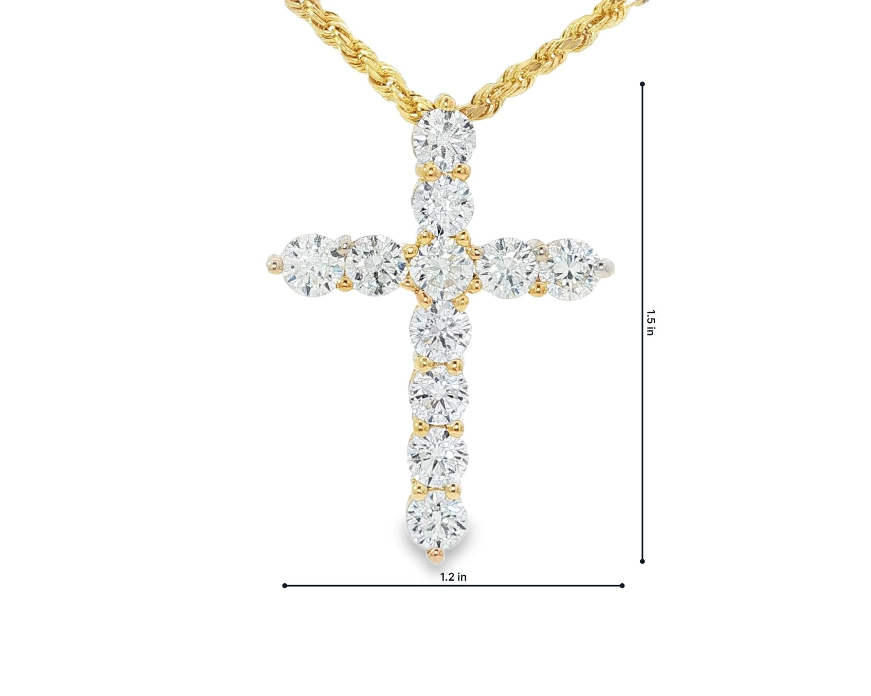 14K Gold Lab Ground Diamond Cross Pendant with Twisted Chain 5.01 CT – front view