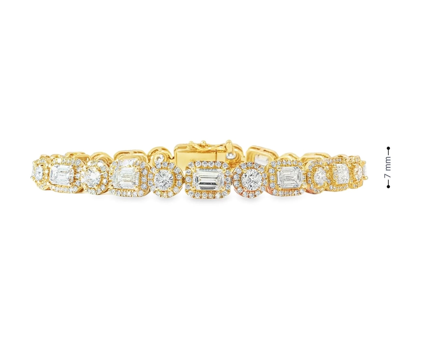 14k Gold Lab-Grown Diamond Bracelet with Emerald-Cut & Round-Cut Halo Design 10.99ct – front view