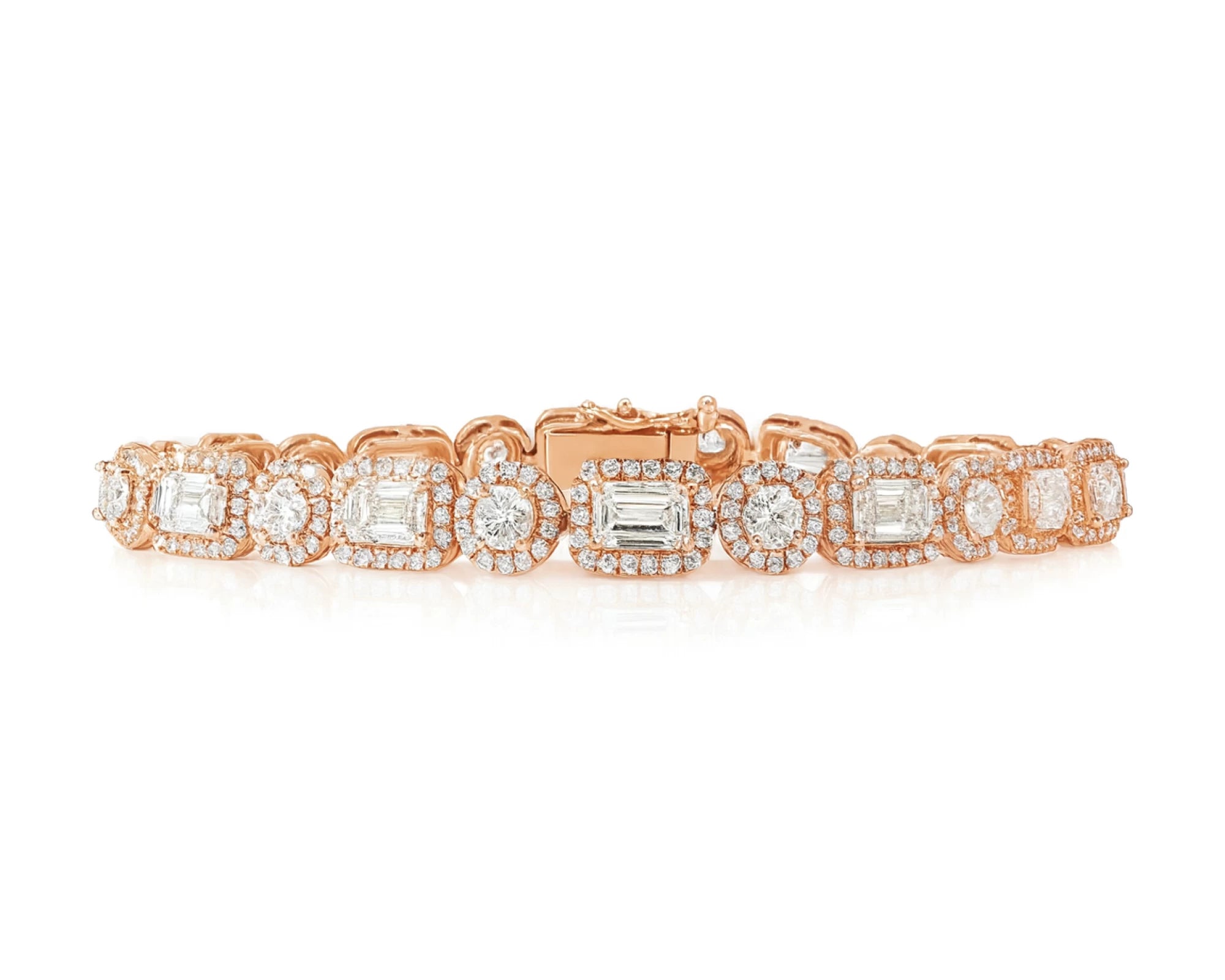 14k Gold Lab-Grown Diamond Bracelet with Emerald-Cut & Round-Cut Halo Design 10.99ct – lifestyle 4378
