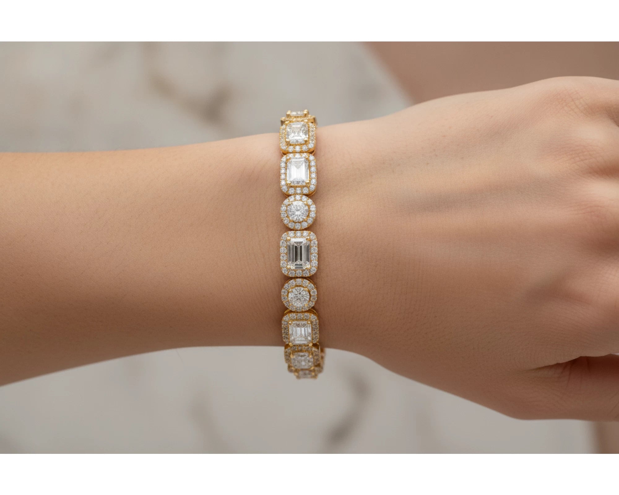 14k Gold Lab-Grown Diamond Bracelet with Emerald-Cut & Round-Cut Halo Design 10.99ct – lifestyle 4387