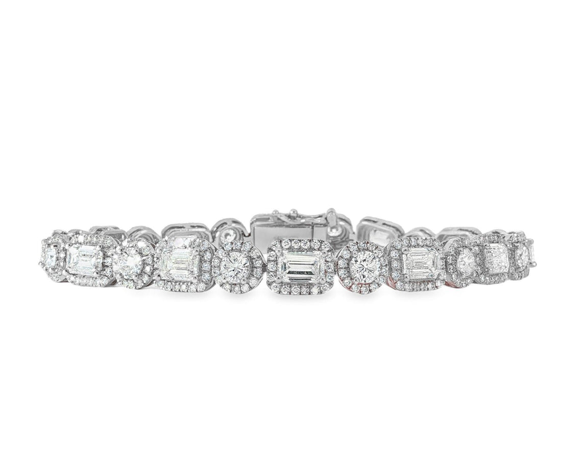 14k Gold Lab - Grown Diamond Bracelet with Emerald - Cut & Round - Cut Halo Design 10.99ct - AVI THE JEWELER