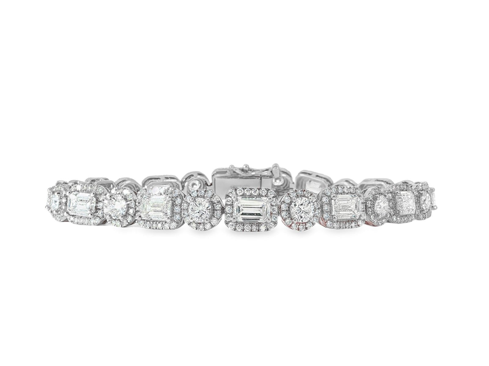 14k Gold Lab - Grown Diamond Bracelet with Emerald - Cut & Round - Cut Halo Design 10.99ct - AVI THE JEWELER