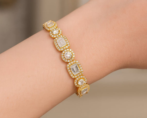 14k Gold Lab - Grown Diamond Bracelet with Emerald - Cut & Round - Cut Halo Design 10.99ct - AVI THE JEWELER