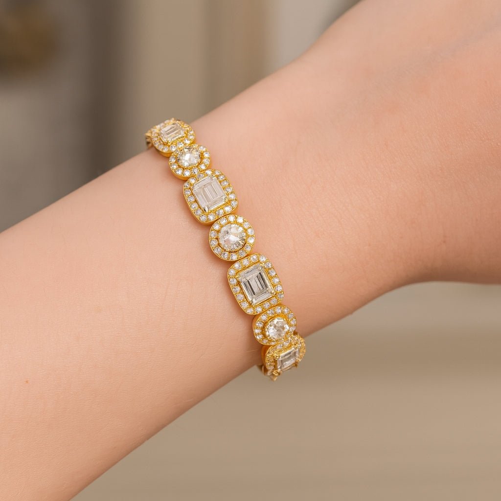 14k Gold Lab - Grown Diamond Bracelet with Emerald - Cut & Round - Cut Halo Design 10.99ct - AVI THE JEWELER