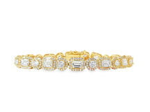 14k Gold Lab-Grown Diamond Bracelet with Emerald-Cut & Round-Cut Halo Design 10.99ct