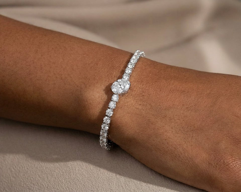 14k Gold Lab - Grown Diamond Bracelet with Oval & Round - Cut Design 6.65ct - AVI THE JEWELER