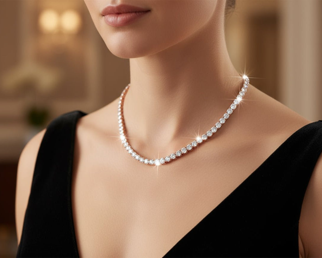 14k Gold Lab - Grown Diamond Necklace with Classic Round - Cut Design 27.61ct - AVI THE JEWELER