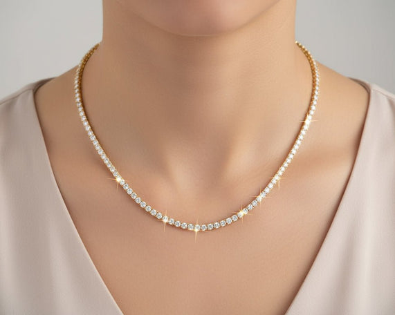 14k Gold Lab Grown Diamond Necklace with Classic Round - Cut Tennis Design 10.43ct - AVI THE JEWELER