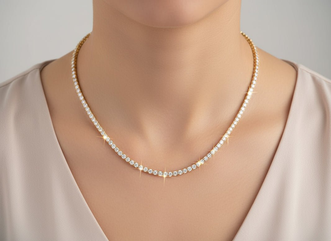 14k Gold Lab Grown Diamond Necklace with Classic Round - Cut Tennis Design 10.43ct - AVI THE JEWELER