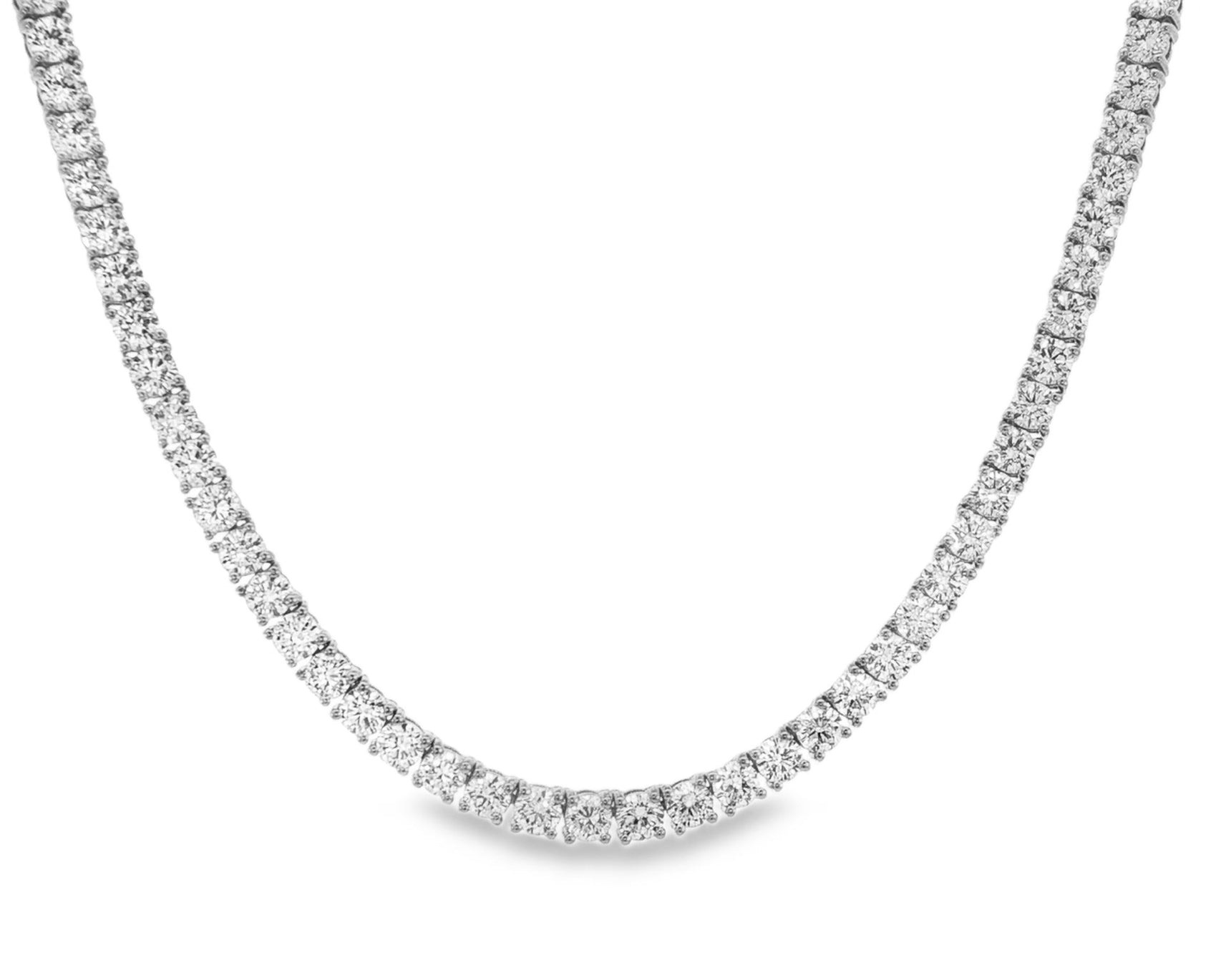 14k Gold Lab - Grown Diamond Necklace with Classic Round - Cut Tennis Design 14.09ct - AVI THE JEWELER