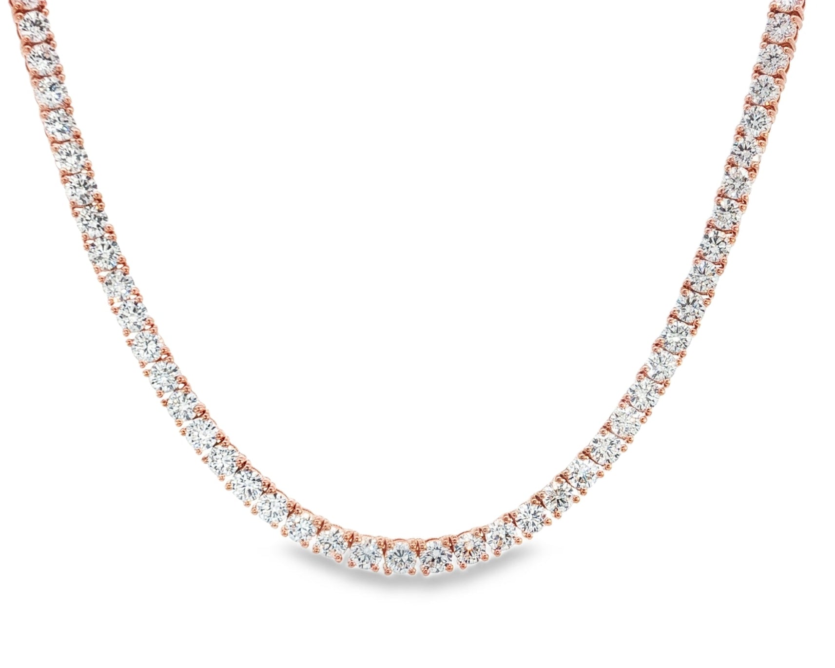 14k Gold Lab - Grown Diamond Necklace with Classic Round - Cut Tennis Design 14.09ct - AVI THE JEWELER
