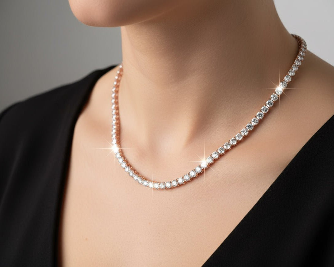 14k Gold Lab - Grown Diamond Necklace with Classic Round - Cut Tennis Design 14.09ct - AVI THE JEWELER