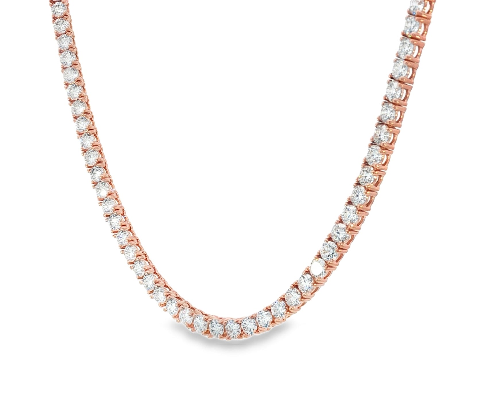 14k Gold Lab - Grown Diamond Necklace with Classic Round - Cut Tennis Design 14.09ct - AVI THE JEWELER