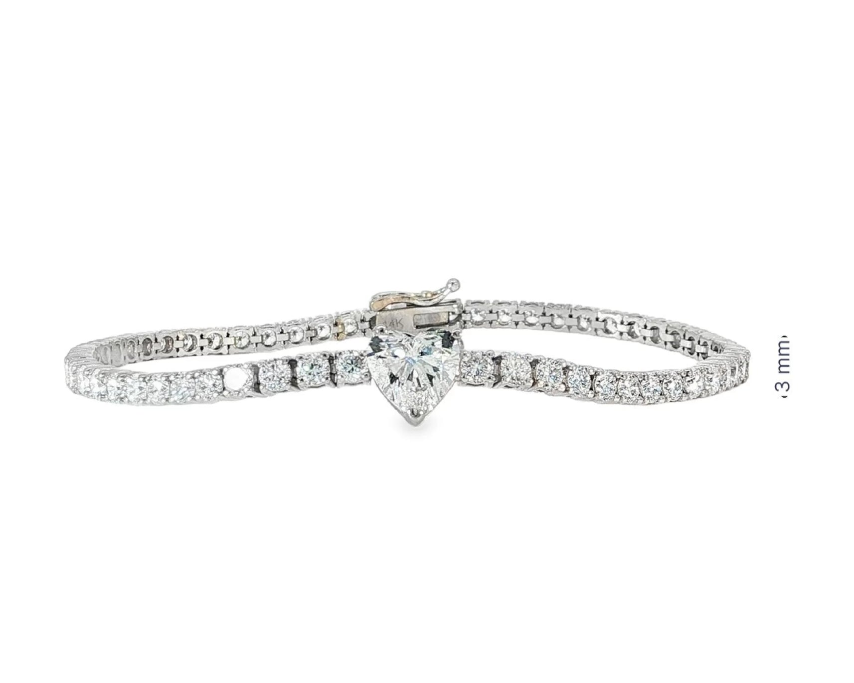 14k Gold Lab-Grown Diamond Tennis Bracelet with Heart-Shaped Center & Round-Cut Design 6.87ct – view 4