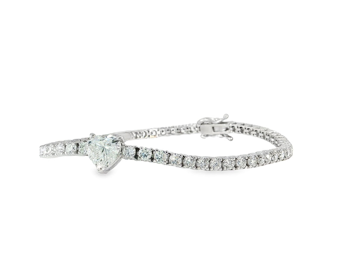 14k Gold Lab - Grown Diamond Tennis Bracelet with Heart - Shaped Center & Round - Cut Design 6.87ct - AVI THE JEWELER