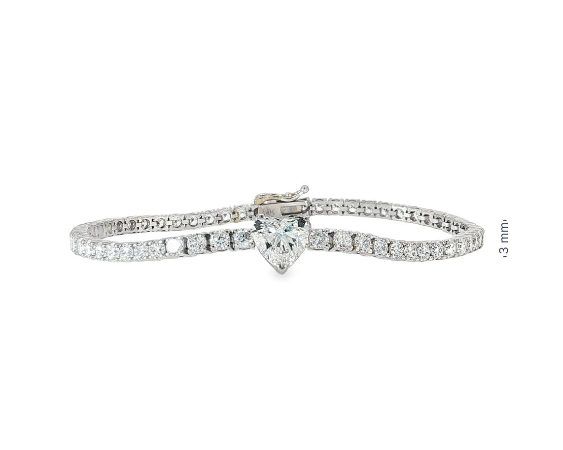 14k Gold Lab - Grown Diamond Tennis Bracelet with Heart - Shaped Center & Round - Cut Design 6.87ct - AVI THE JEWELER