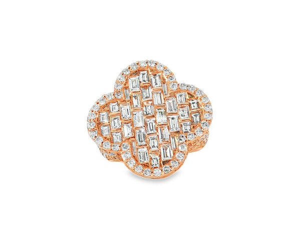 14k Gold Large Clover Ring with Baguette & Round Diamonds 6.01ct - AVI THE JEWELER