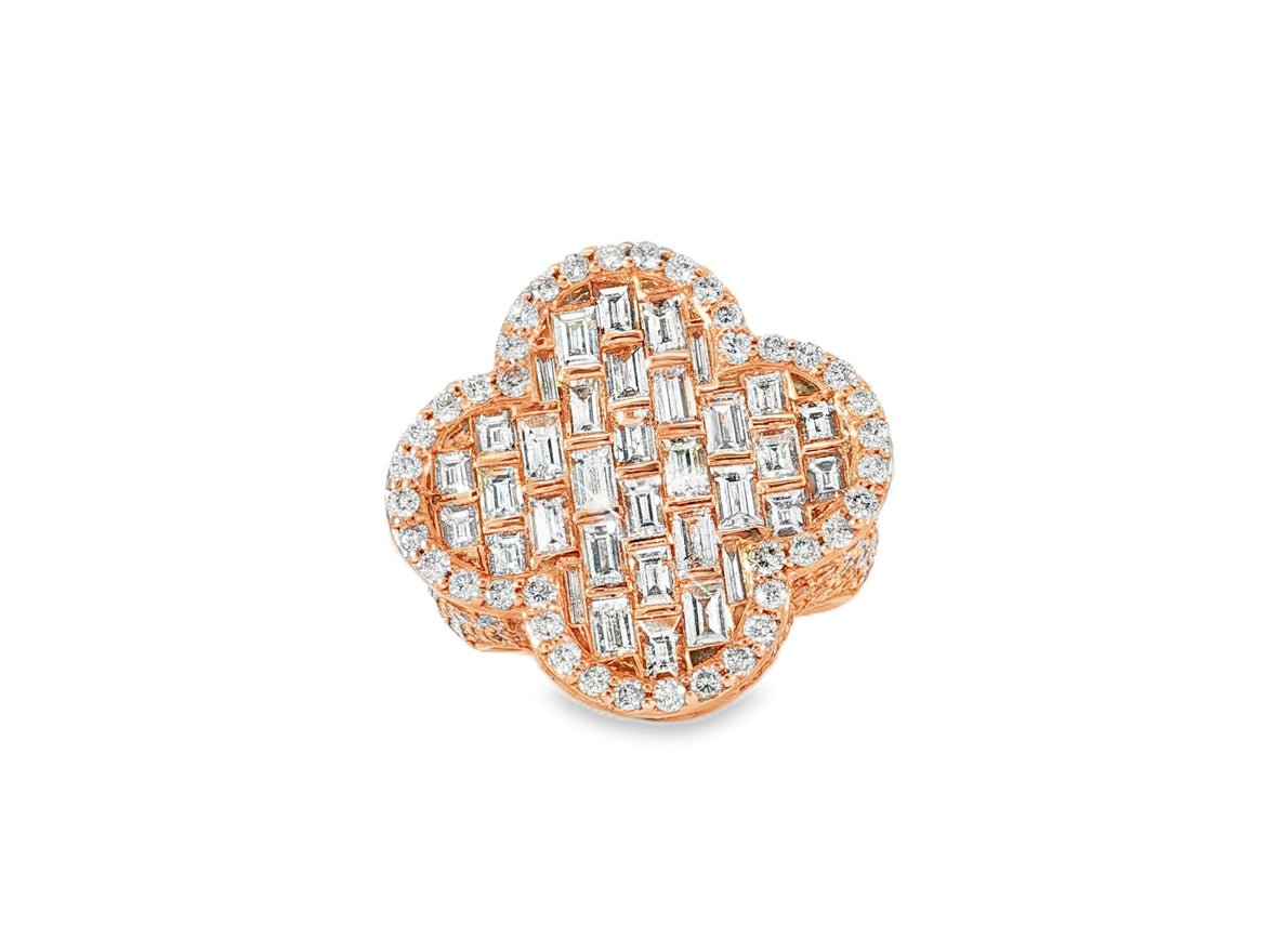 14k Gold Large Clover Ring with Baguette & Round Diamonds 6.01ct - AVI THE JEWELER