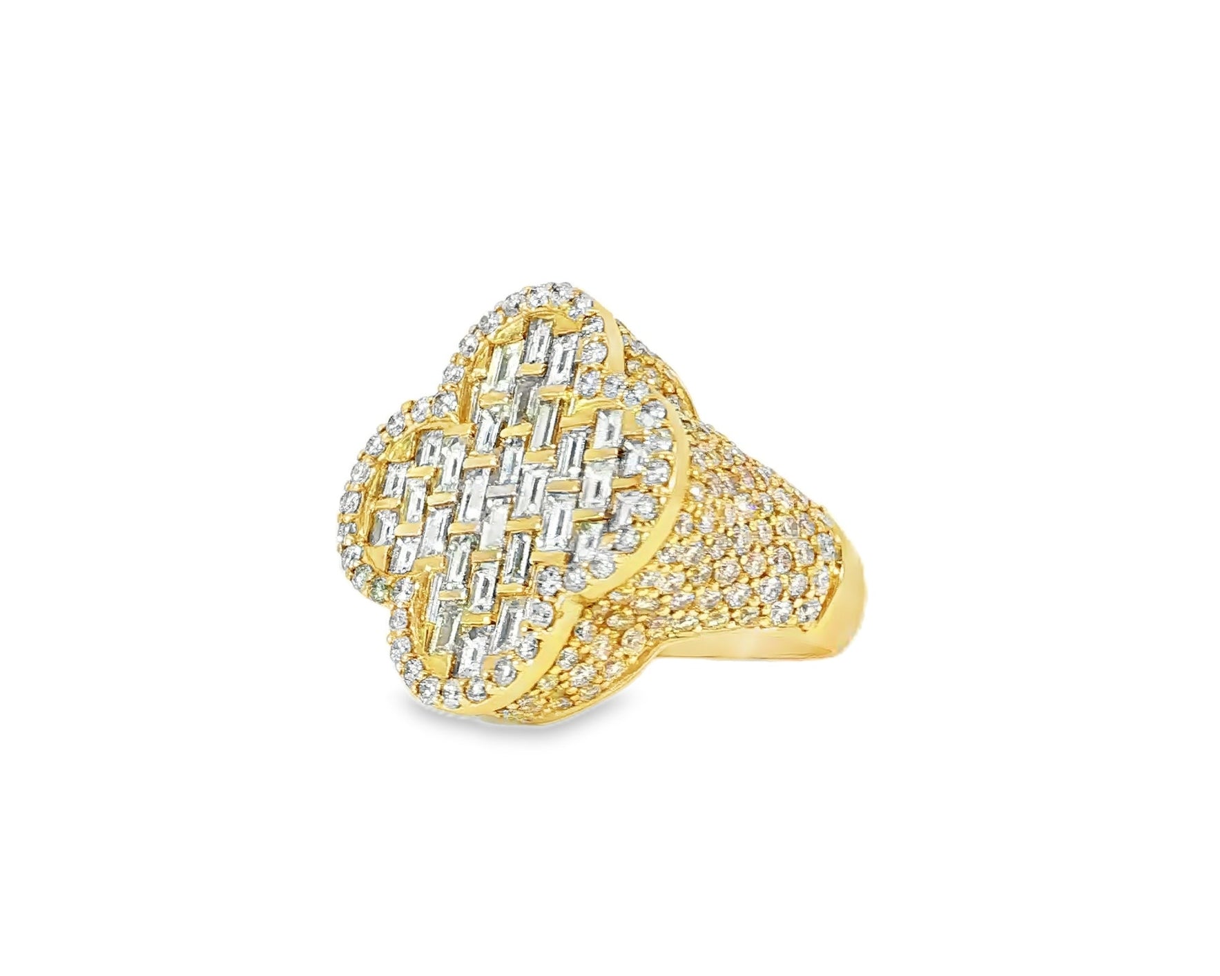14k Gold Large Clover Ring with Baguette & Round Diamonds 6.01ct - AVI THE JEWELER