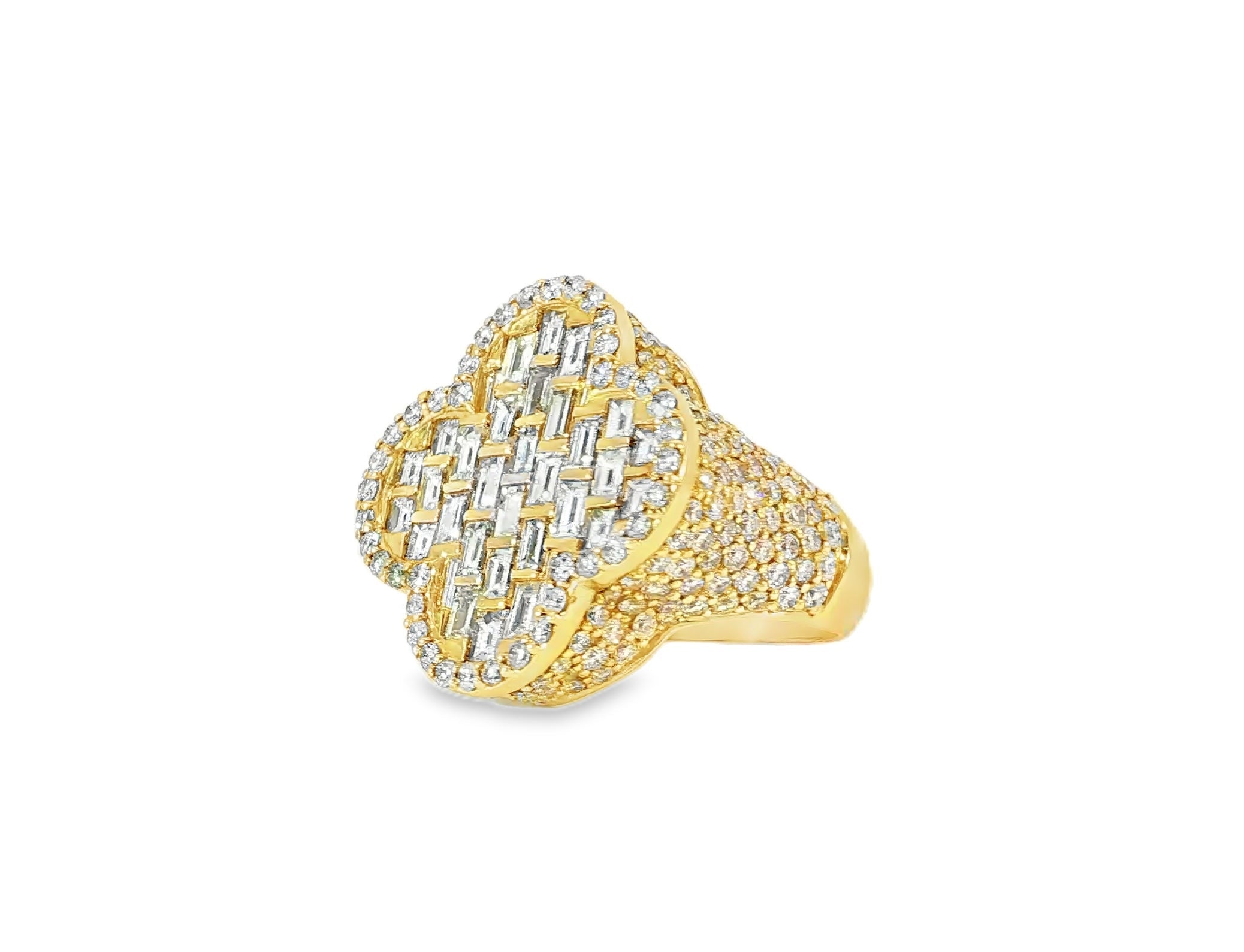 14k Gold Large Clover Ring with Baguette & Round Diamonds 6.01ct - AVI THE JEWELER