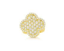 14k Gold Large Clover Ring with Baguette & Round Diamonds 6.01ct