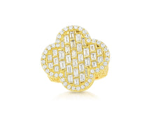 14k Gold Large Clover Ring with Baguette & Round Diamonds 6.01ct