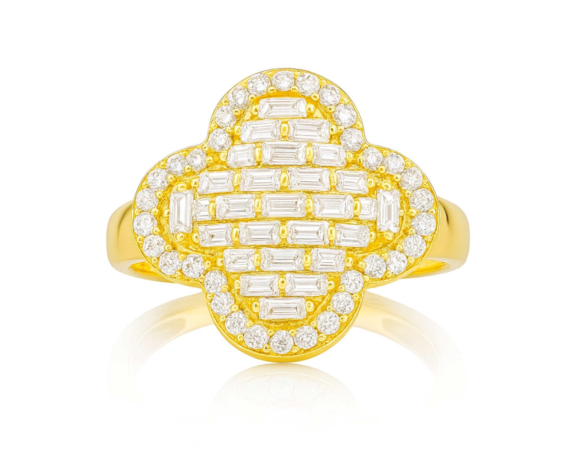 14k Gold Large Clover Ring with Baguette & Round Diamonds 6.01ct – lifestyle 500