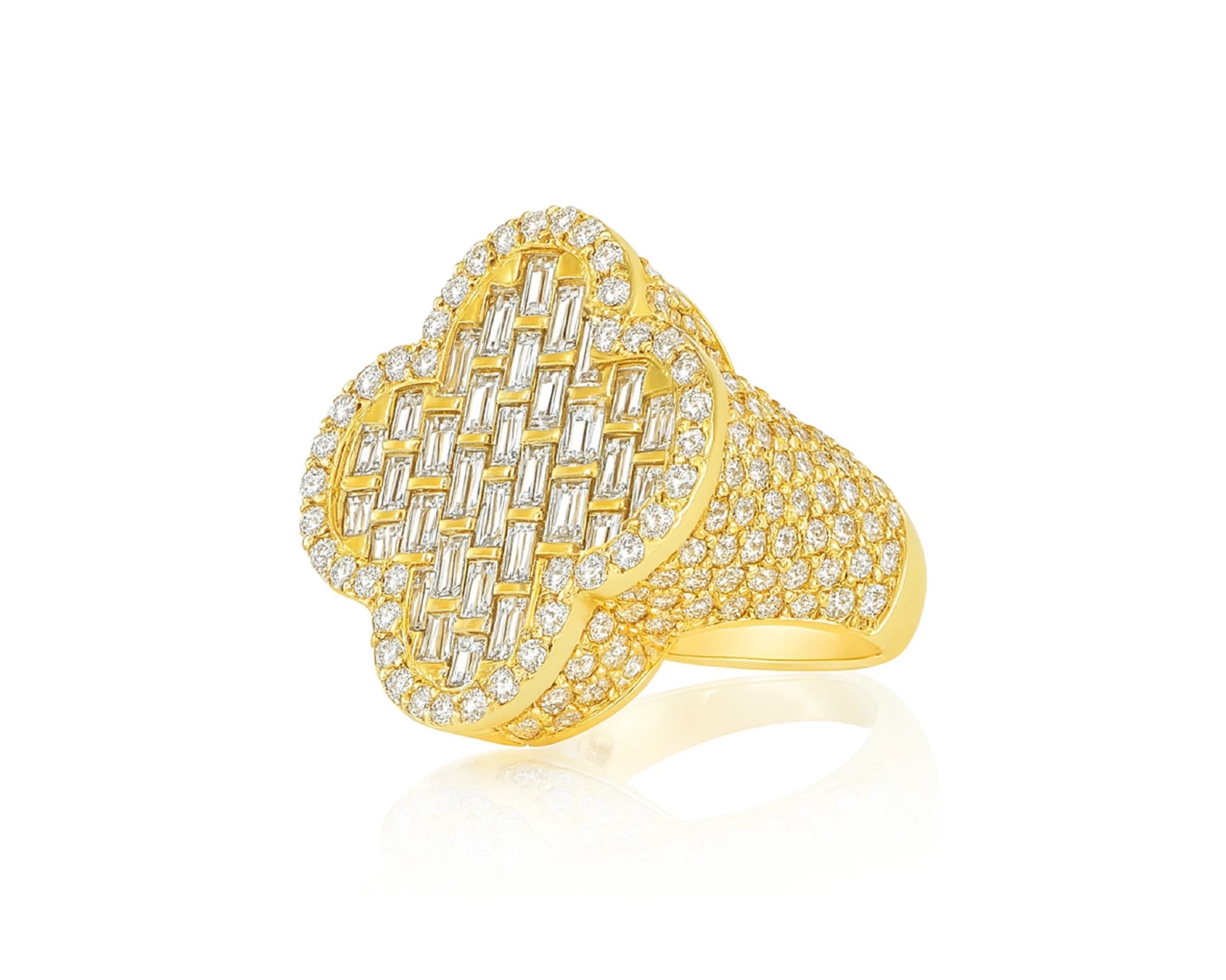 14k Gold Large Clover Ring with Baguette & Round Diamonds 6.01ct – lifestyle 501