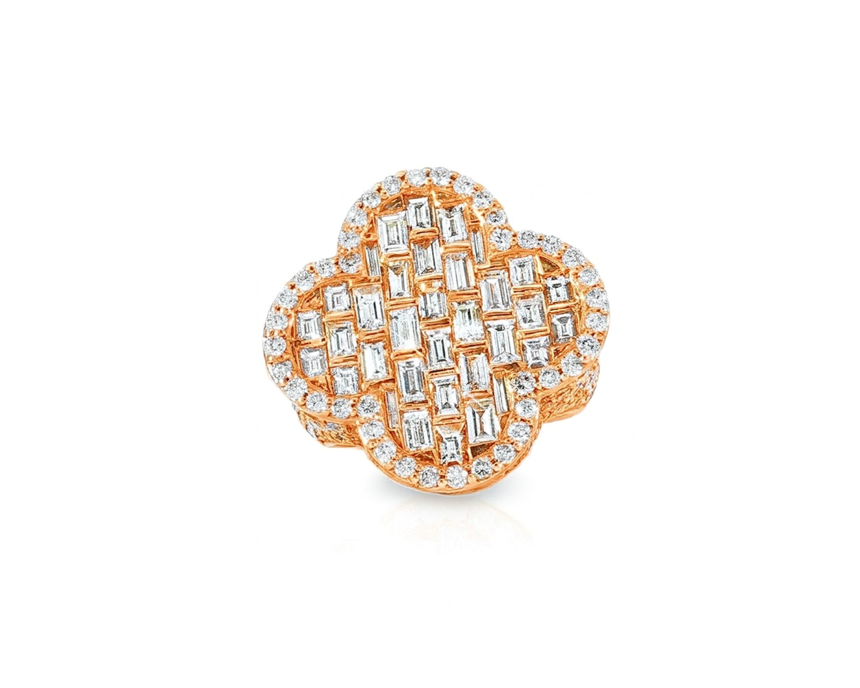 14k Gold Large Clover Ring with Baguette & Round Diamonds 6.01ct – lifestyle 502