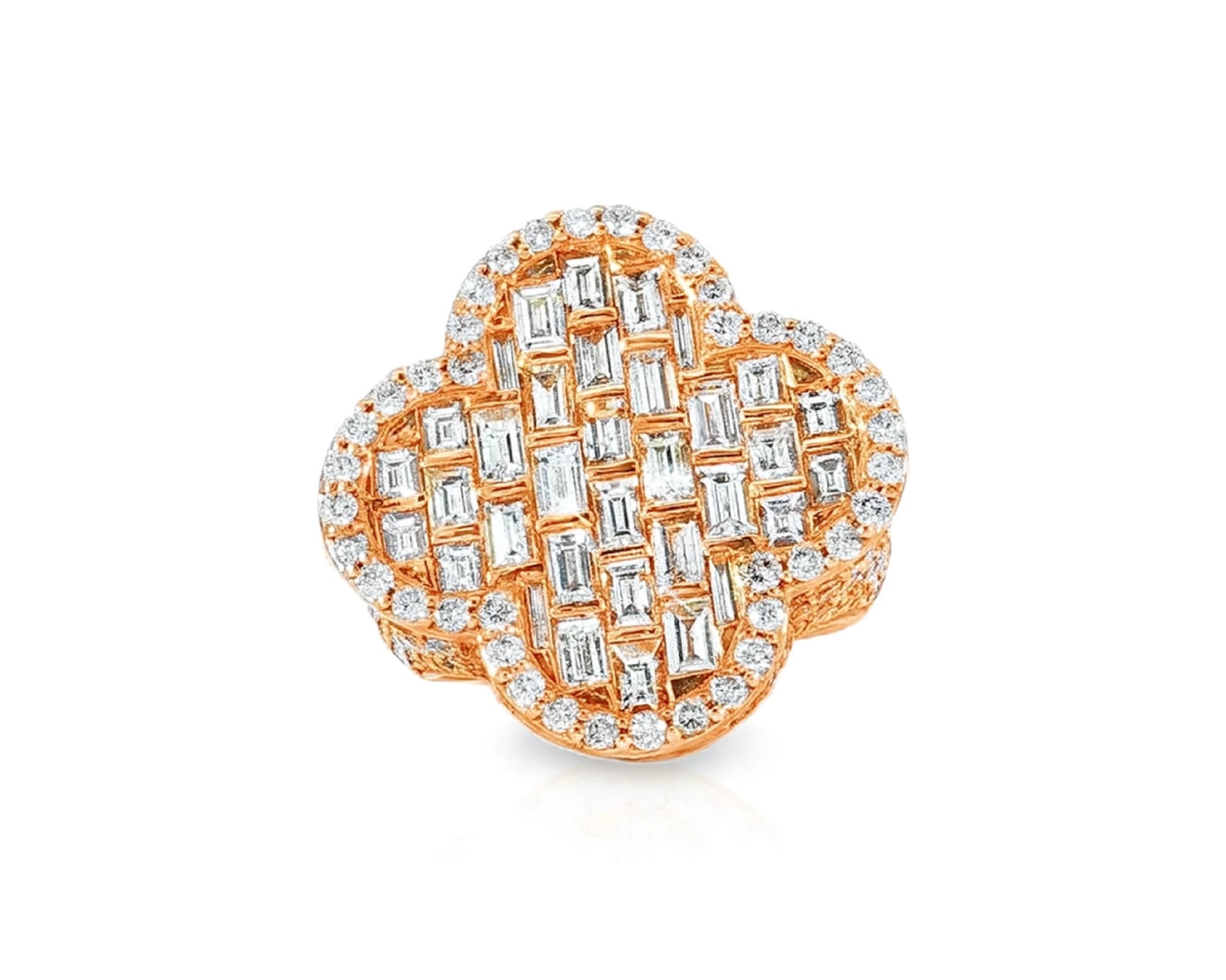14k Gold Large Clover Ring with Baguette & Round Diamonds 6.01ct – lifestyle 502