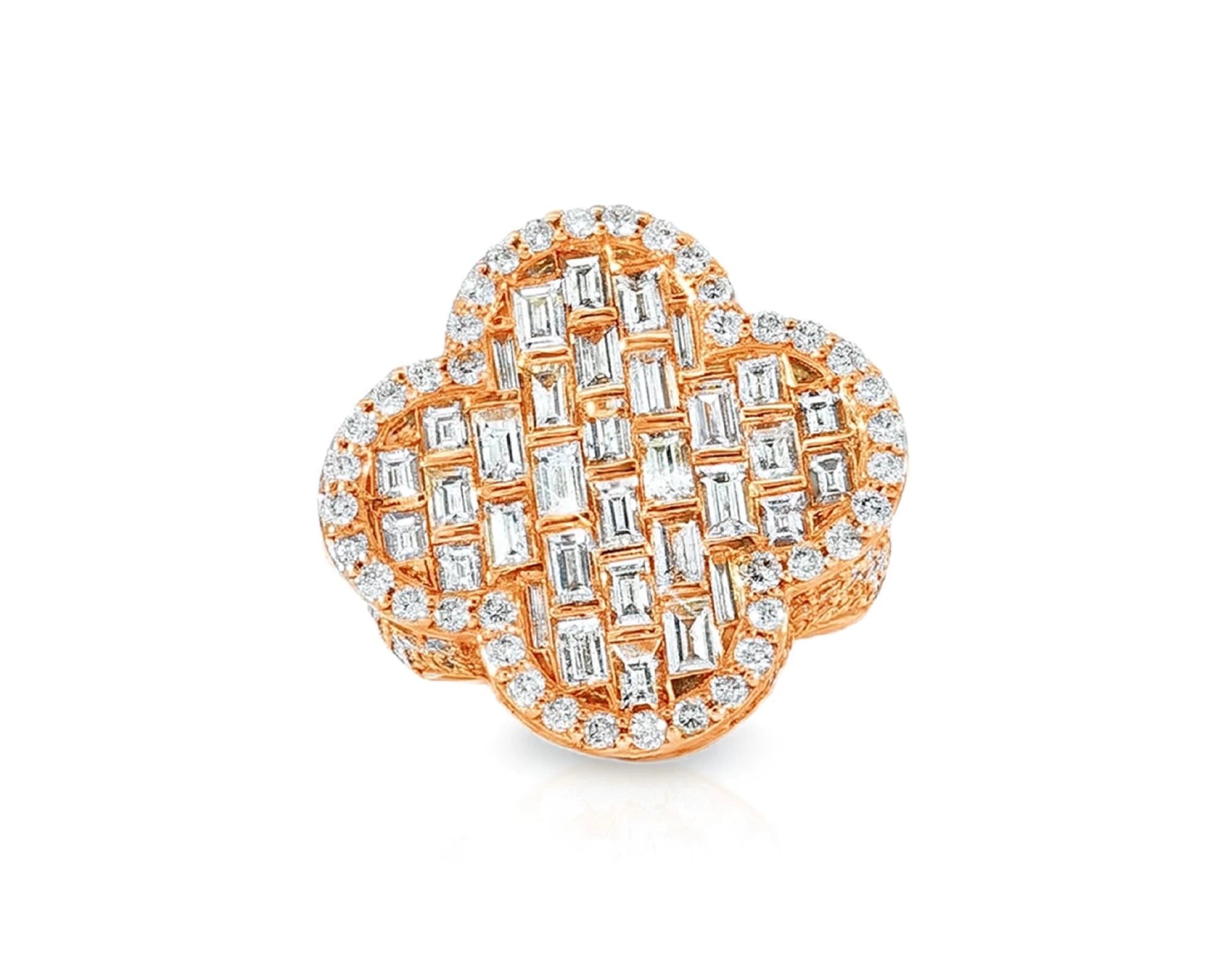 14k Gold Large Clover Ring with Baguette & Round Diamonds 6.01ct – lifestyle 502