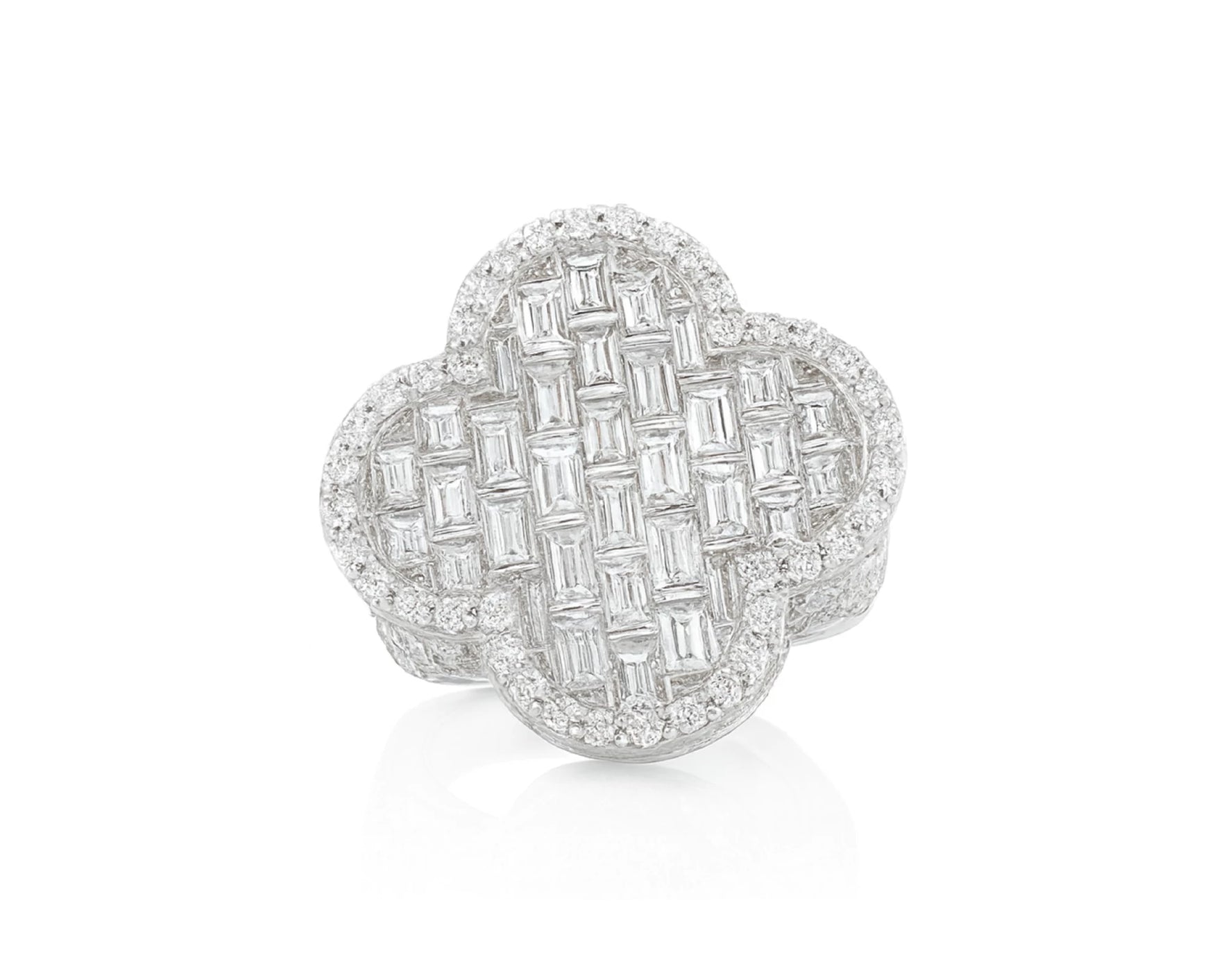 14k Gold Large Clover Ring with Baguette & Round Diamonds 6.01ct – lifestyle 503