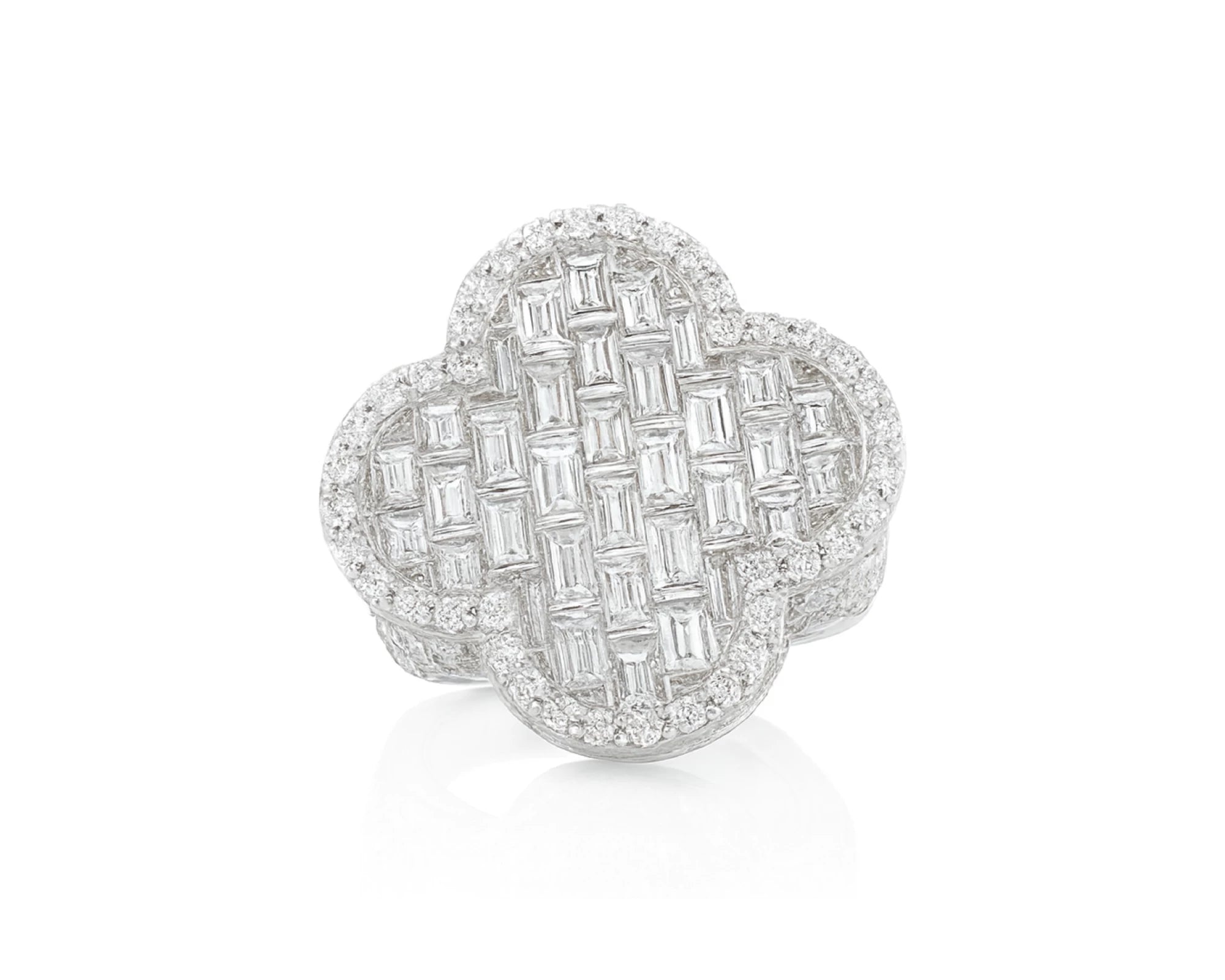 14k Gold Large Clover Ring with Baguette & Round Diamonds 6.01ct – lifestyle 503